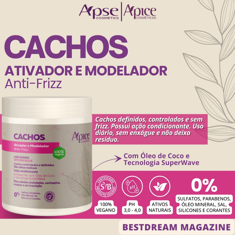 Ativador E Modelador De Cachos Apse Vegano Anti Frizz Creme De Pentar Uso Diario 500g