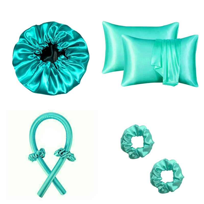 Kit Anti Frizz Cetim com Touca, Modelador, Fronhas e Scrunchies