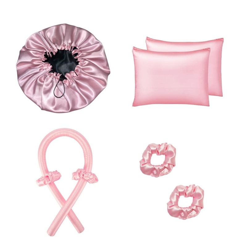 Kit Anti Frizz Cetim com Touca, Modelador, Fronhas e Scrunchies